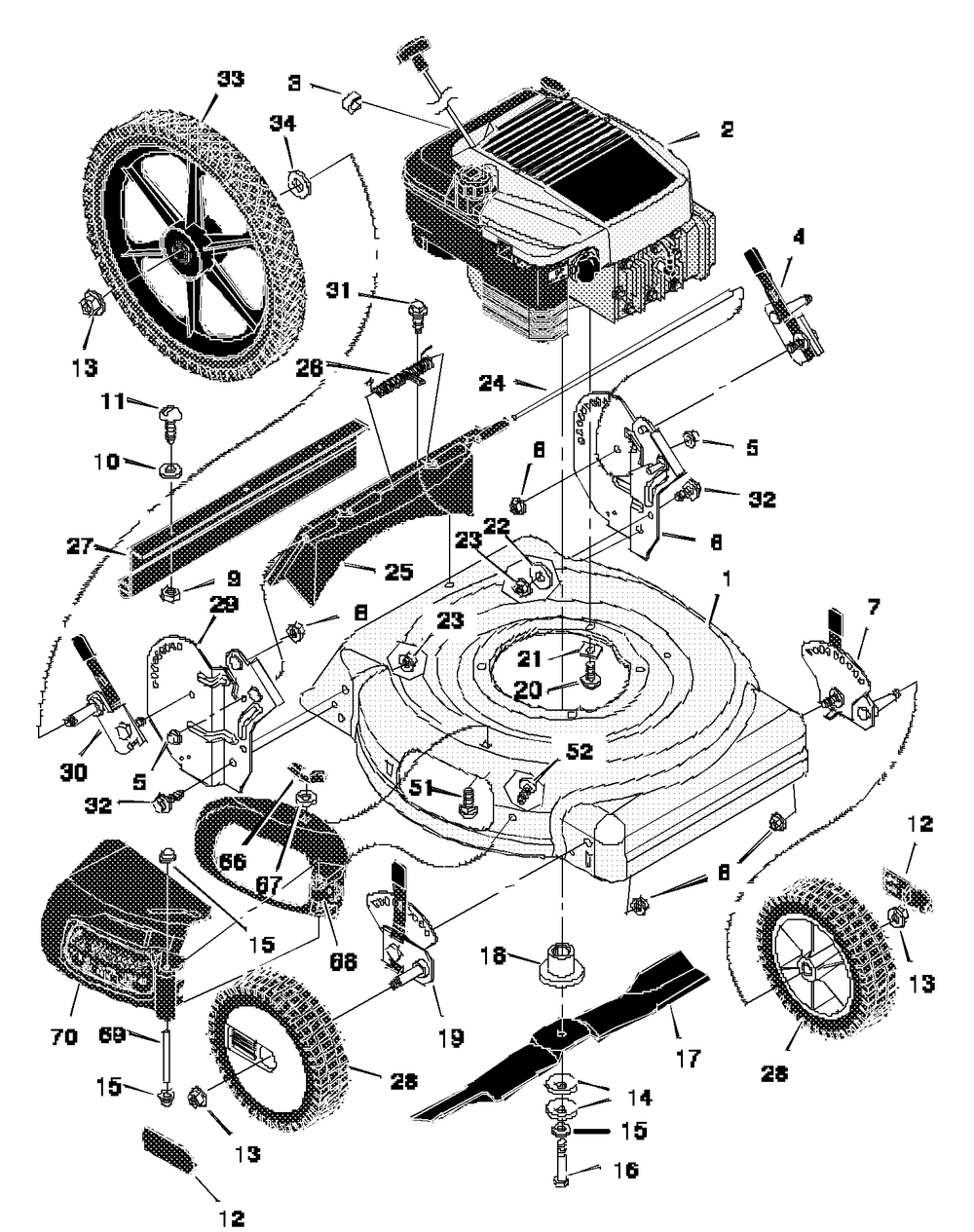 Mower Housing Assembly Diagram and Parts List for 20505X192A 1997 Briggs and Stratton Lawn Mower
